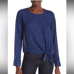 Socialite | Blue Cactus Print Tie Front Blouse Size S NWOT
